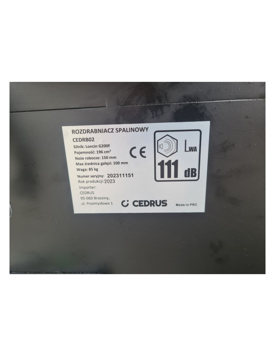 Rozdrabniacz spalinowy rębak od gałęzi 5,6 KM oficjalny dystrybutor Cedrus RB02